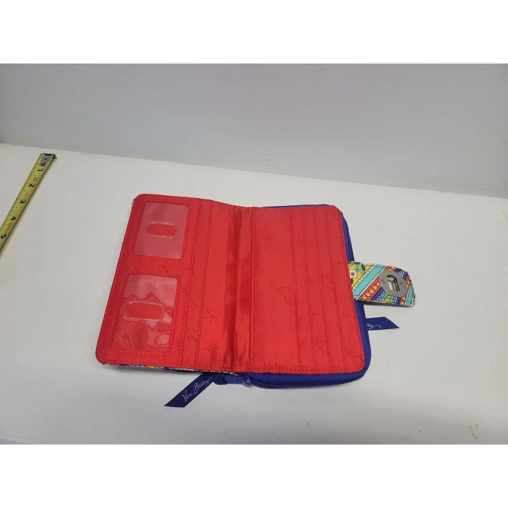 Vera Bradley Wallet Paisley Blue Red Yellow‎ White Zip Around Clutch Purse - Picture 8 of 10